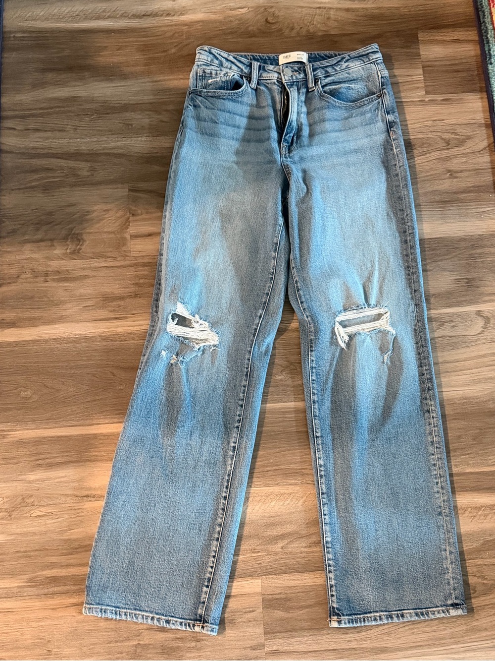 BKE Light Blue Distressed Straight-Leg Jeans